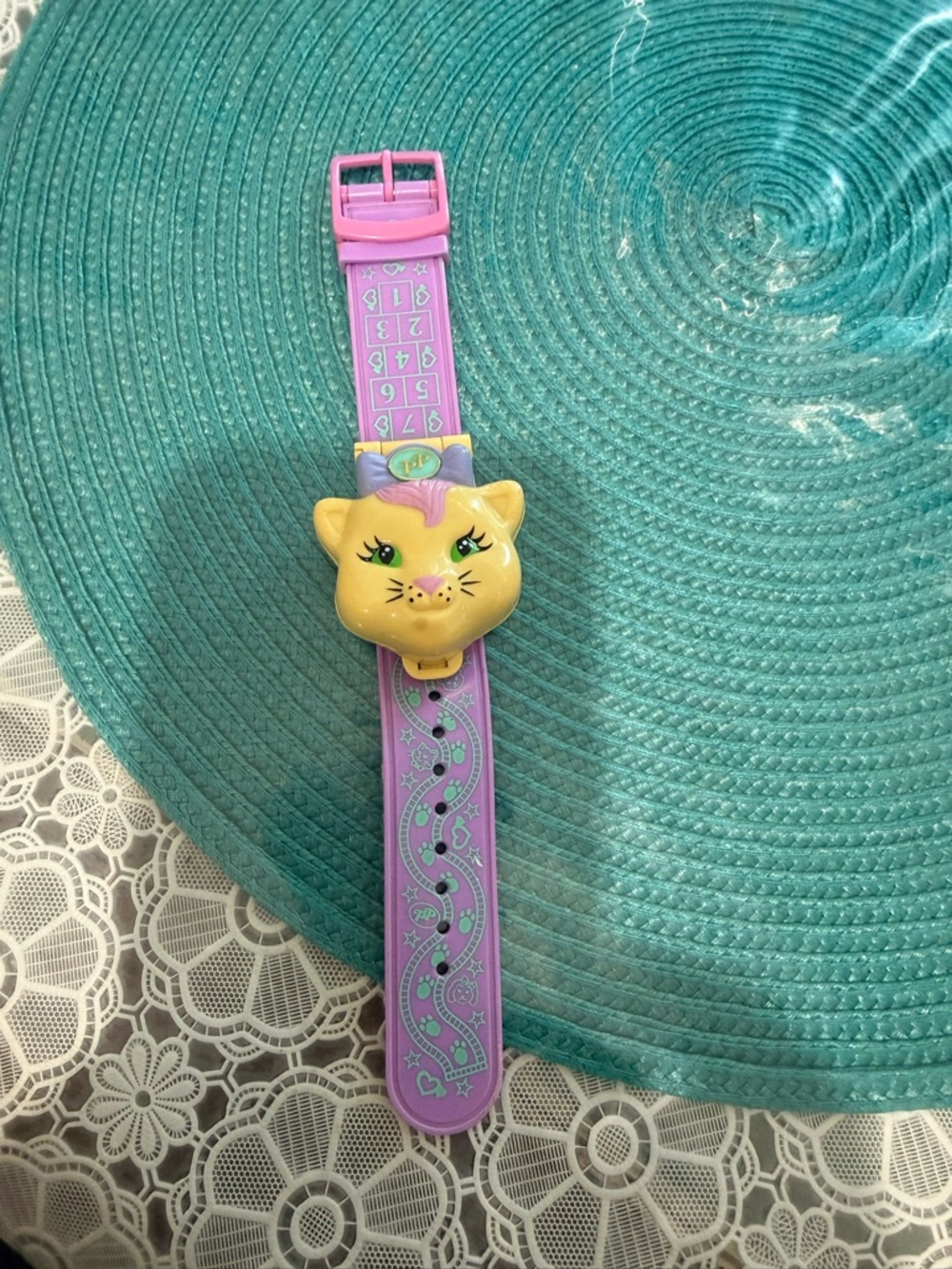 Purple Kids Cat Digital Watch with Yellow Cat Face